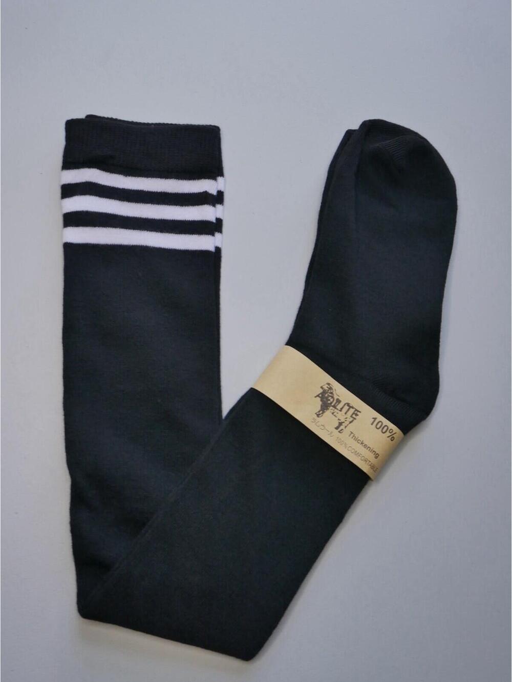 AOLITE Black Knee High Socks Lambwool Blend 3-Stripe NWT Unisex 24-26cm